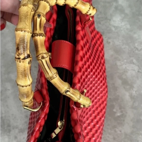 Rare Vivienne Westwood Red Quilted Patent Leather Tote with Bamboo Handles! - Picture 9 of 17